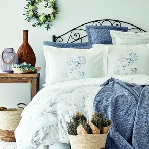 Набор постельное белье с покрывалом Karaca Home - Vial indigo 2020-2 синий евро