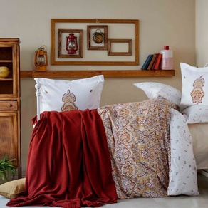 Набор постельное белье с пледом Karaca Home - Paula kiremit 2019-1 кирпичный евро