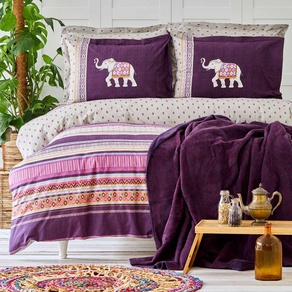Набор постельное белье с пледом Karaca Home - Faroy фиолетовый евро