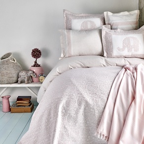 Набор постельное белье с покрывалом + пике Karaca Home - Zilonis pudra пудра евро