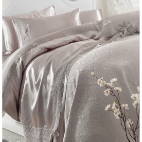 Набор постельное белье с пледом пике Karaca Home - Tugce 2016 vizon серое евро