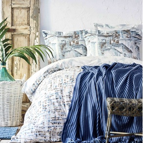 Набор постельное белье с пледом Karaca Home - Vella mavi 2020-1 голубой евро