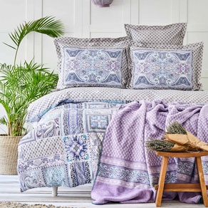 Набор постельное белье с пледом Karaca Home - Adonita violet филетовый евро