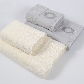 Набор полотенец Karaca Home - Silvio offwhite-s.yesili кремовый-зеленый 50*90+85*150
