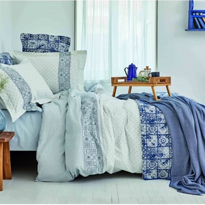 Набор постельное белье с покрывалом + пике Karaca Home - Positano mavi 2020-2 голубой евро