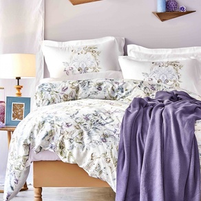 Набор постельное белье с пледом Karaca Home - Elsira lila 2020-1 лиловый евро